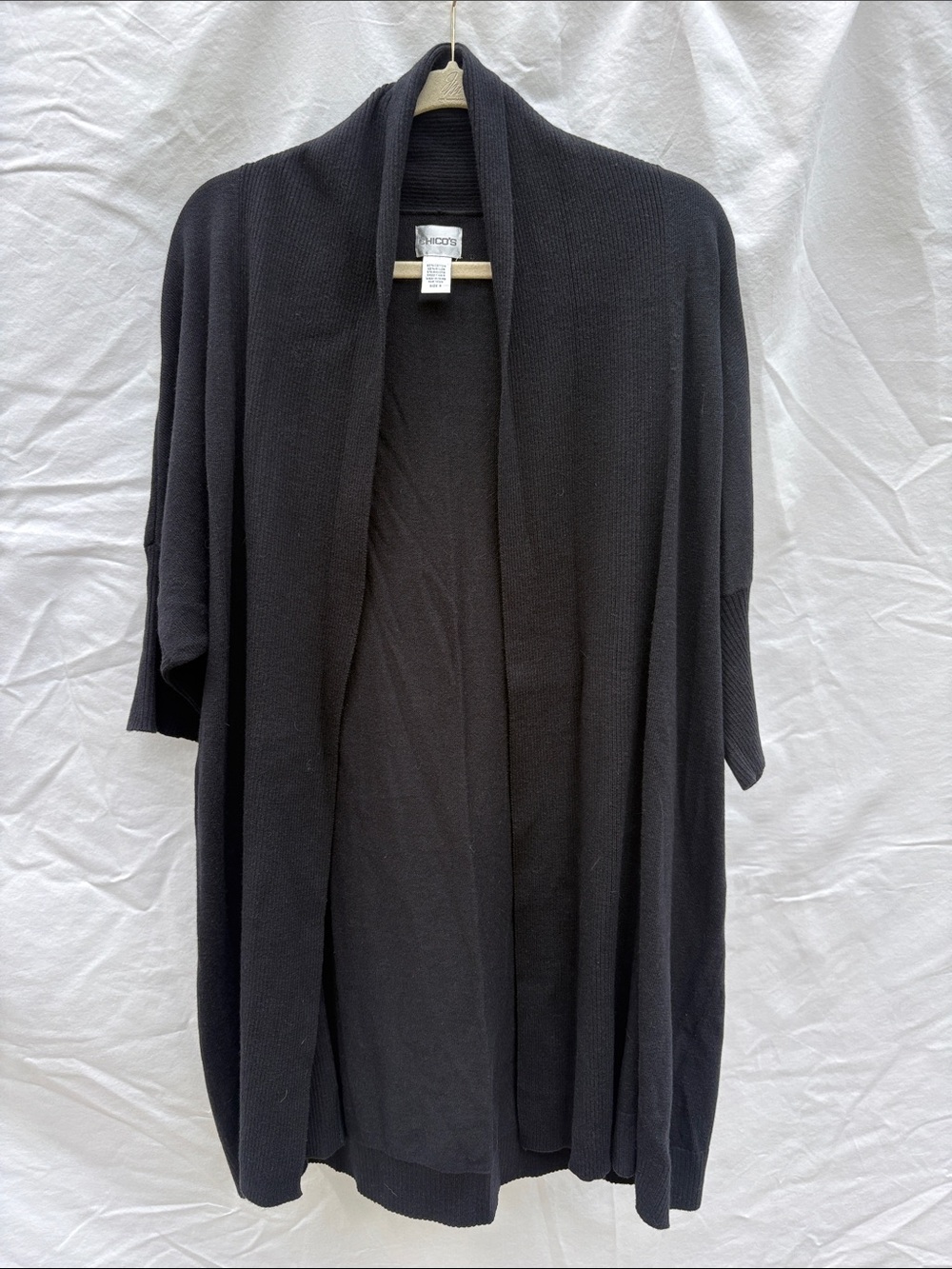Chico's Open-Front 3/4-Sleeve Black Cardigan